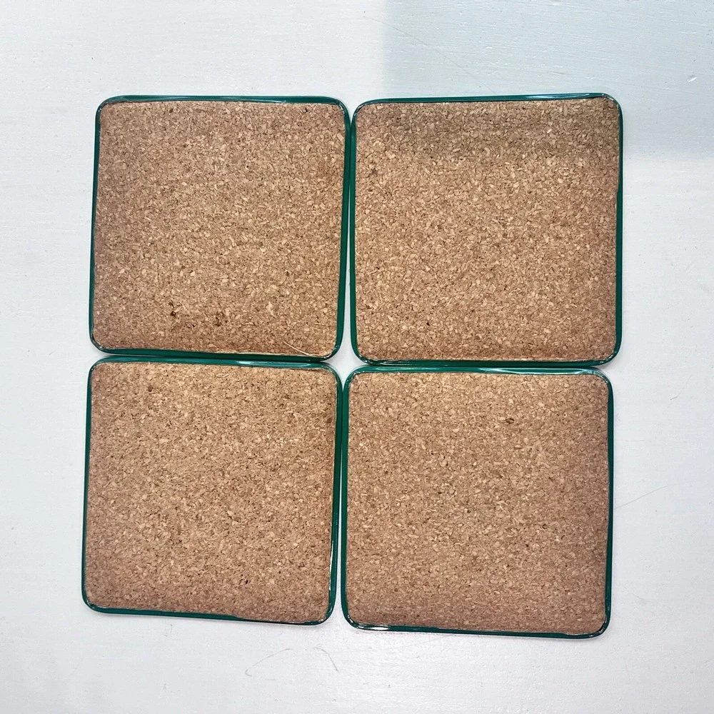 1990 Tin Vintage Coasters Set Of 6 Christmas Cork‎ Back Marry Go Around Green